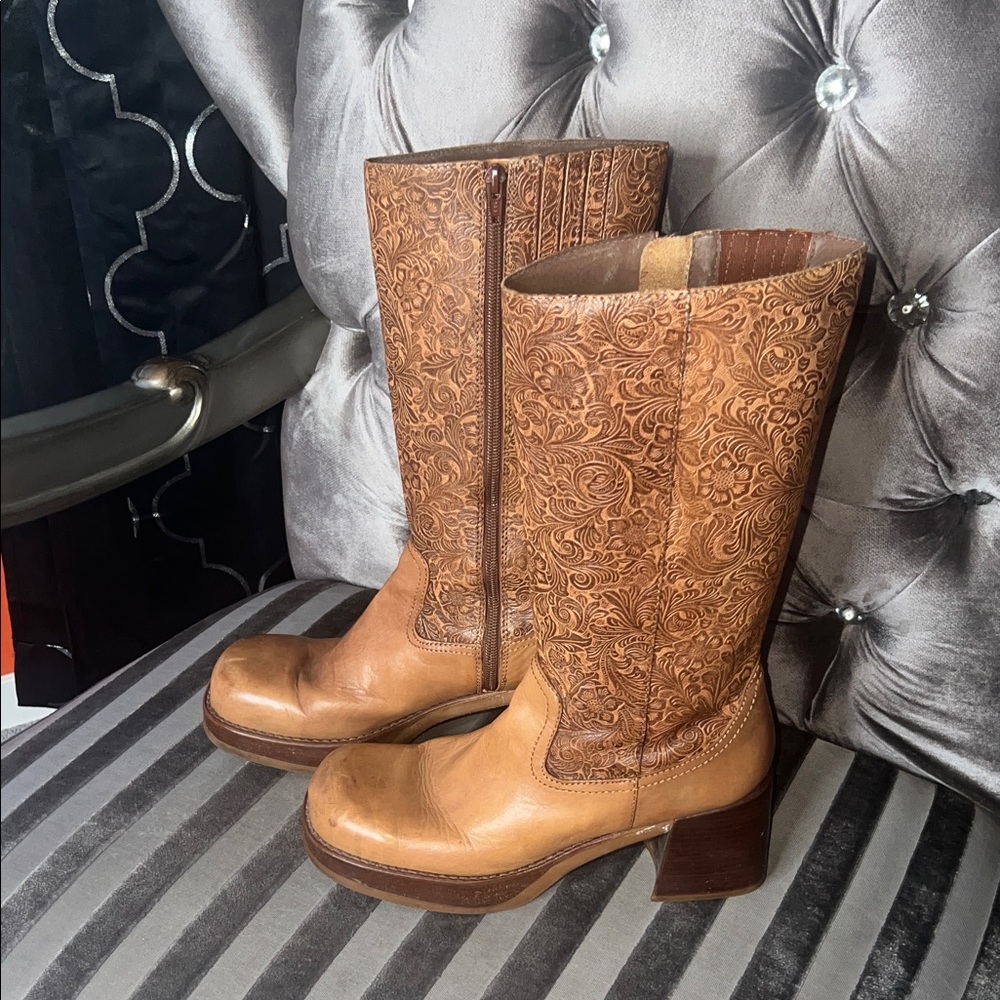 Vintage Bronx Boho Goddess Tooled Leather Boots 👢